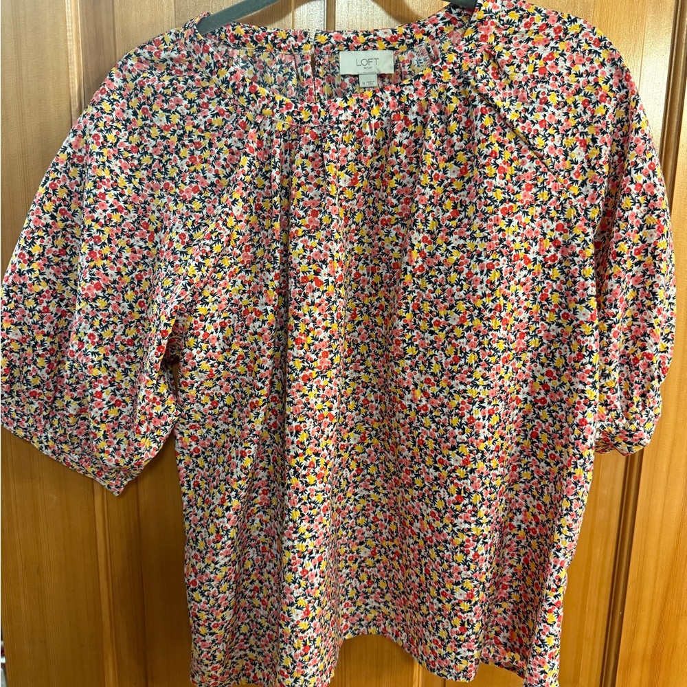 LOFT Women's Floral Blouse - Pink and Yellow
